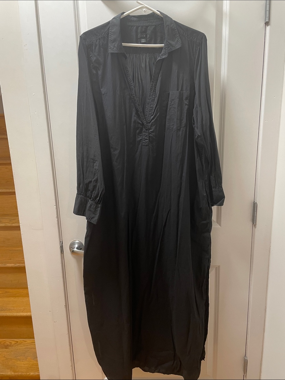 Black Long Sleeve V-Neck Maxi Dress - Women